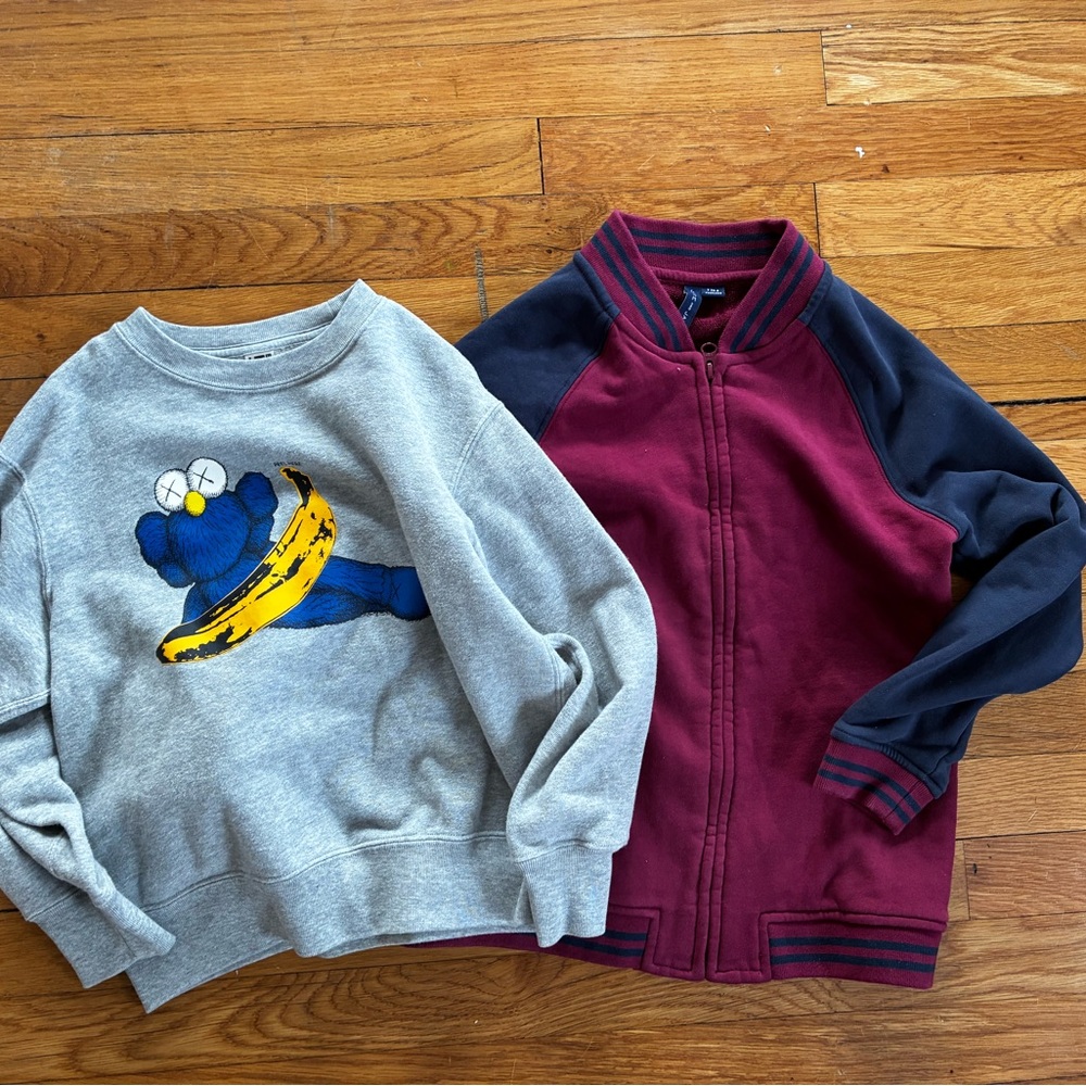 Boys Sweatshirt Bundle 7-8 Uniqlo KAWS Janie & Jack Crewneck Zip Graphic Varsity